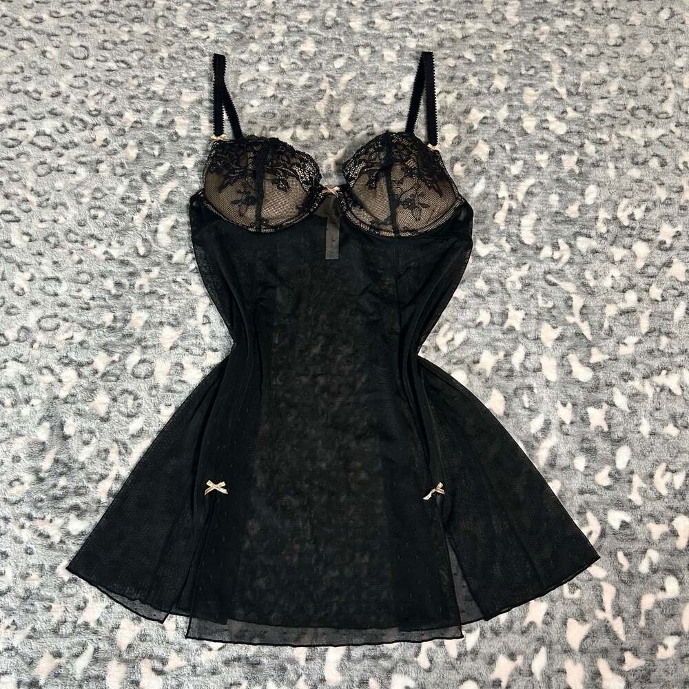 Gilligan & O'Malley Black Lace Babydoll Lingerie Dress